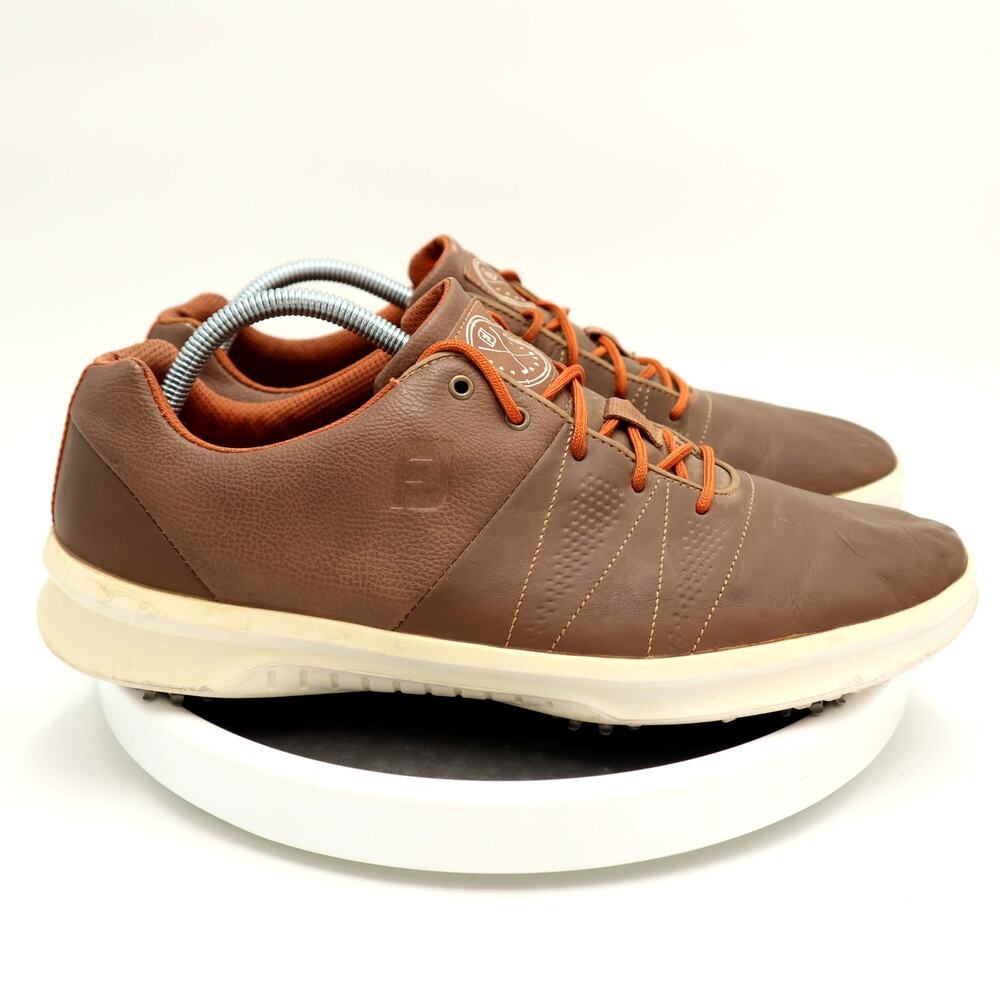 Footjoy Contour Series Mesn Size 11M Brown Leather Good Spikes Orange Laces
